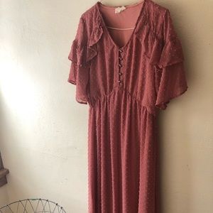 Burnt Rose Swiss Dot Prairie Dress